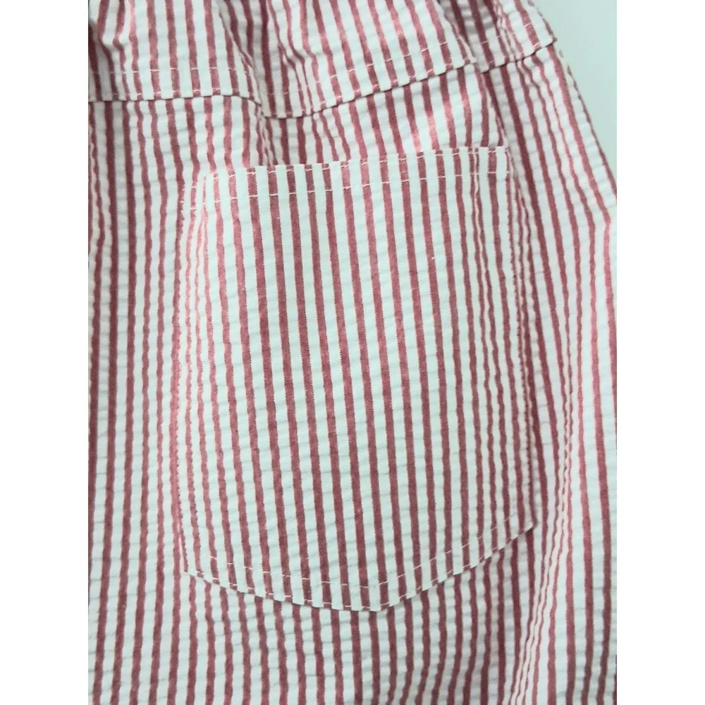 Quacker Factory Capri Pants Womens 1X Red & White Stripe Seersucker Pockets
